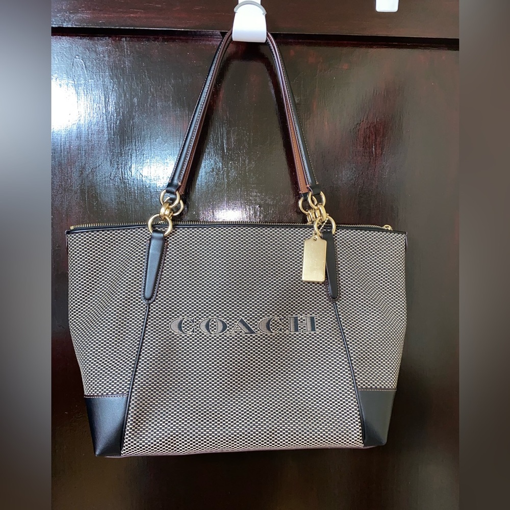 Coach Ava Legacy Jacquard Black Zip Tote